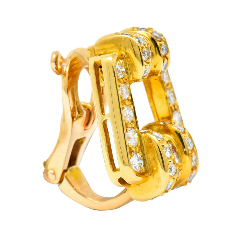Bulgari Diamond 18 Karat Gold Link Ear-Clip Earrings - Wilson's Estate Jewelry