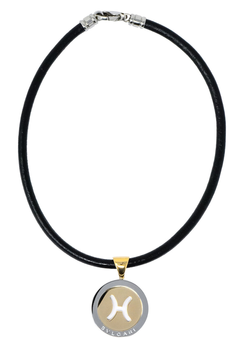 Bulgari Modern 18 Karat Gold Steel Gemini Zodiac Tondo Pendant Necklace - Wilson's Estate Jewelry