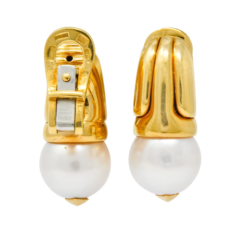 Bulgari Pearl 18 Karat Yellow Gold Drop Ear-Clip Earrings - Wilson's Estate Jewelry