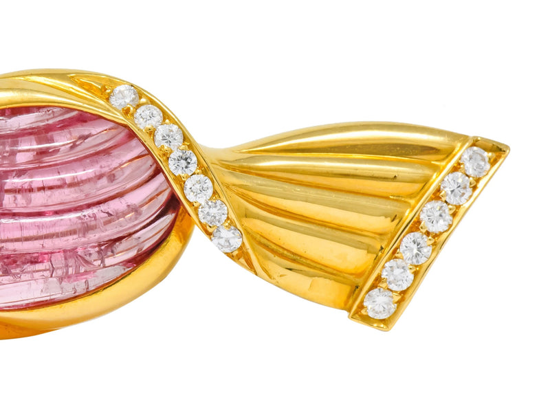 Bulgari Pink Tourmaline 18 Karat Gold Bonbon Candy Brooch - Wilson's Estate Jewelry