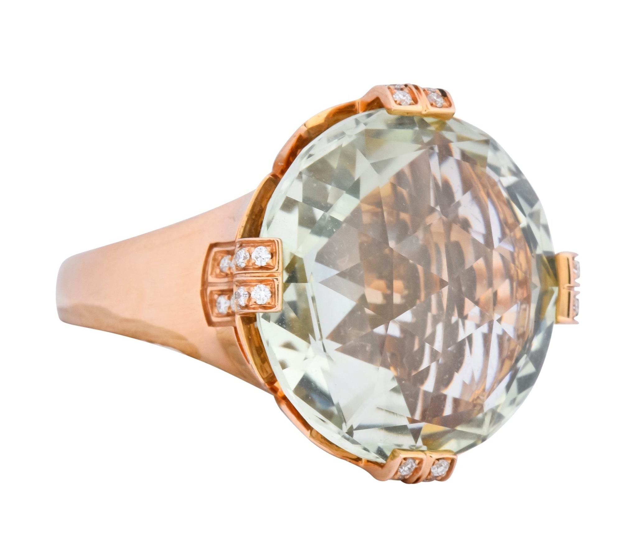 Bulgari Prasiolite Diamond 18 Karat Rose Gold Parentesi Cocktail Ring - Wilson's Estate Jewelry