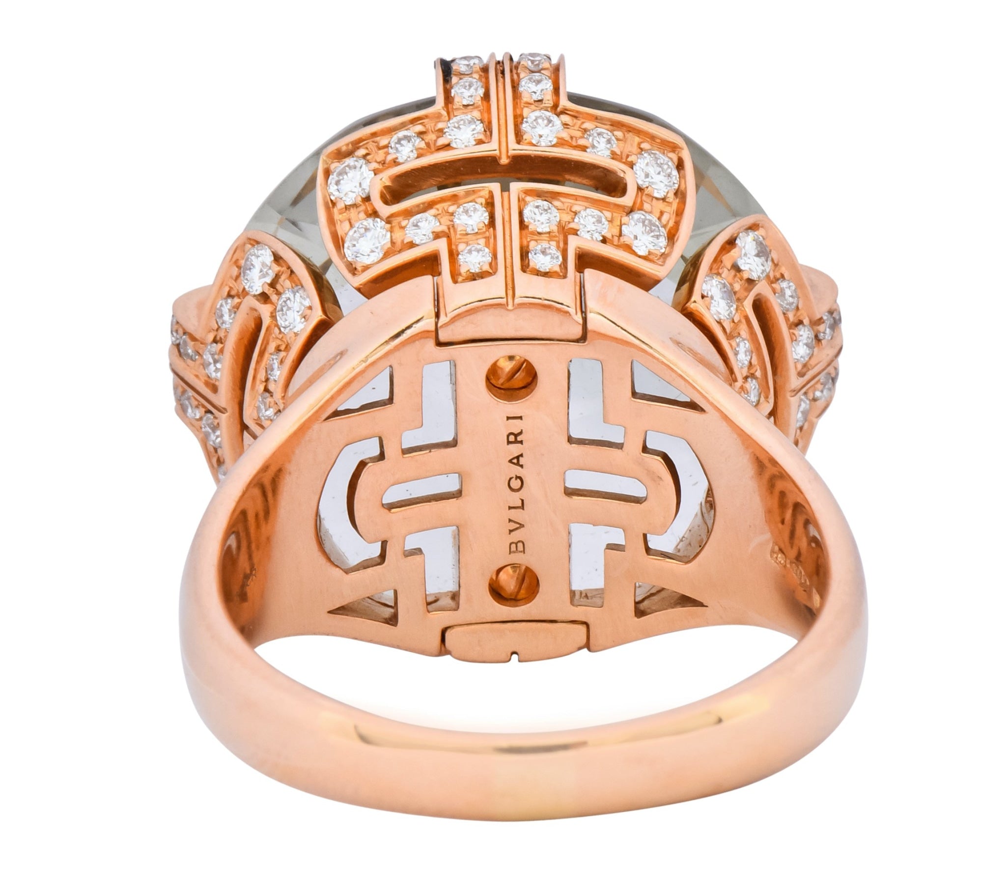 Bulgari Prasiolite Diamond 18 Karat Rose Gold Parentesi Cocktail Ring - Wilson's Estate Jewelry
