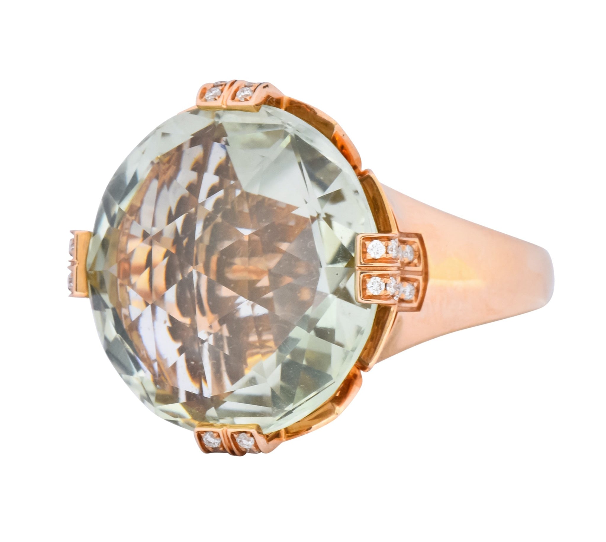 Bulgari Prasiolite Diamond 18 Karat Rose Gold Parentesi Cocktail Ring - Wilson's Estate Jewelry
