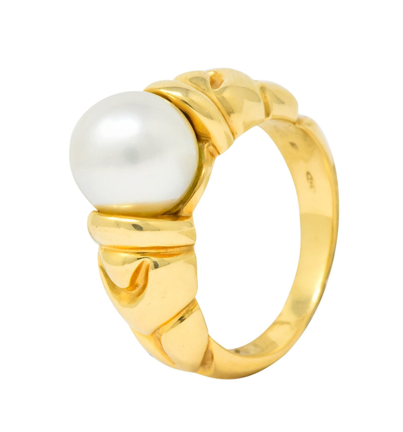 Bulgari Vintage Pearl 18 Karat Yellow Gold Ring Circa 1980 - Wilson's Estate Jewelry
