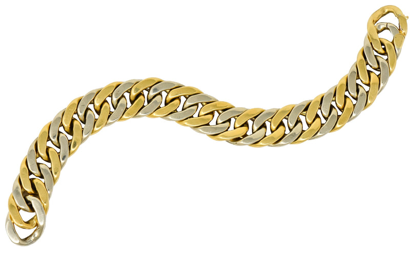 Carlo Weingrill Italian 18 Karat Two-Tone Gold Curb Link Unisex Bracelet - Wilson's Estate Jewelry