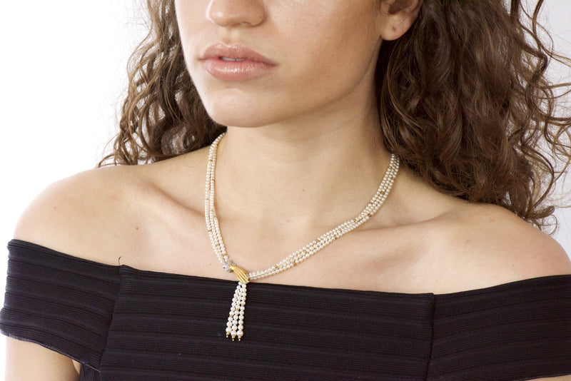 Carrera y Carrera 0.30 CTW Diamond Pearl 18 Karat Gold Las Manos  Multi-Strand Necklace