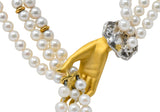 Carrera y Carrera 0.30 CTW Diamond Pearl 18 Karat Gold Las Manos Multi-Strand Necklace - Wilson's Estate Jewelry