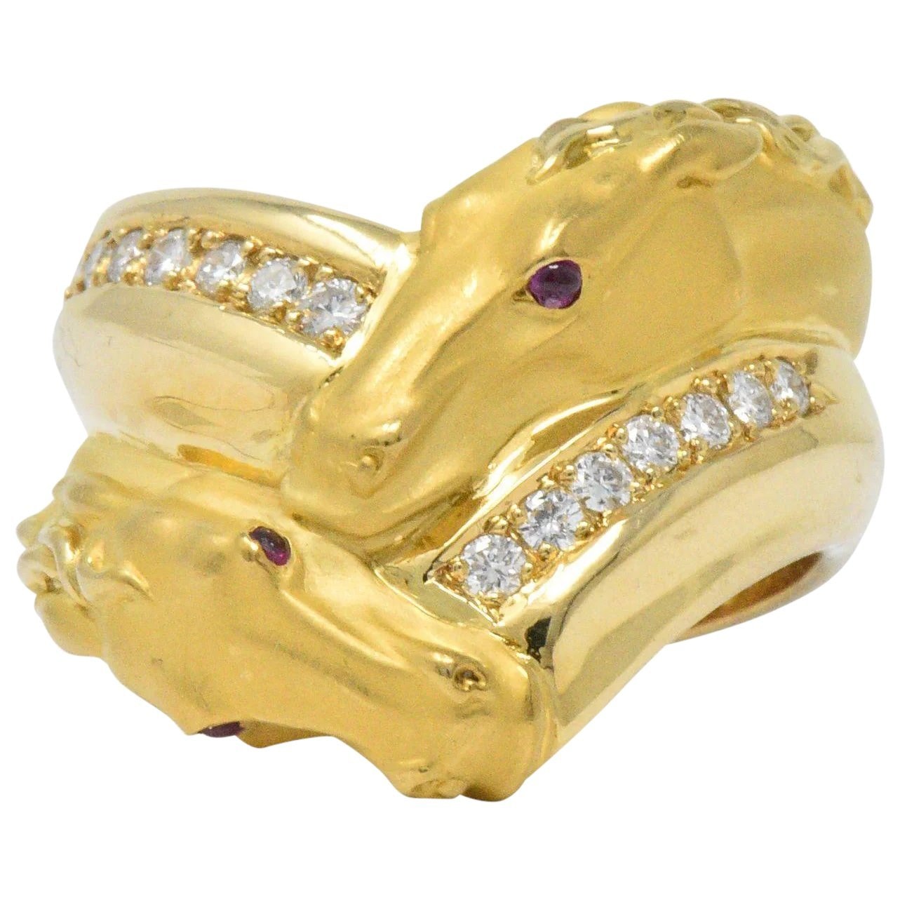 Carrera Y Carrera 0.30 CTW Diamond Ruby 18 Karat Gold Ecuestre Horse Ring Wilson's Estate Jewelry