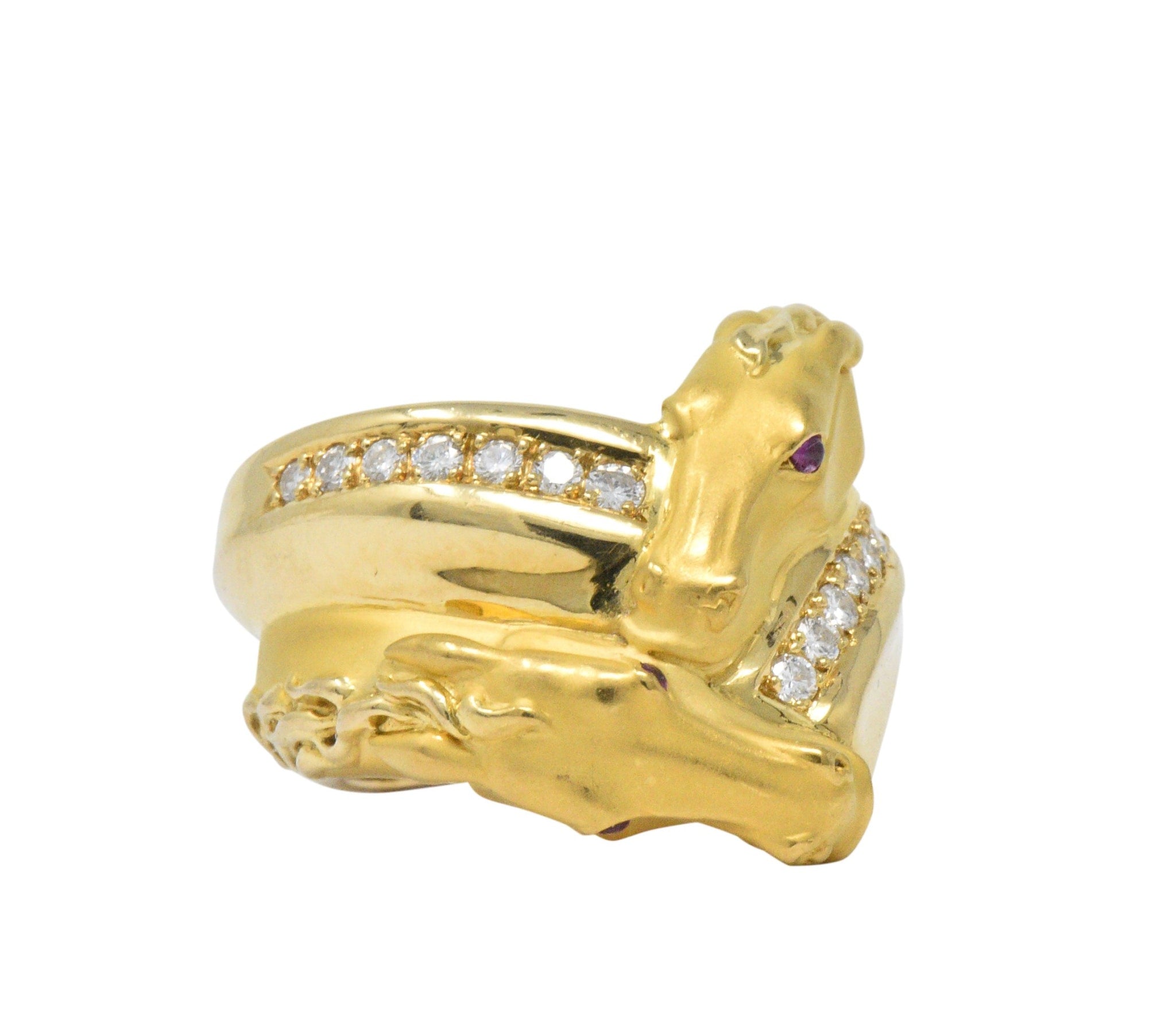 Carrera Y Carrera 0.30 CTW Diamond Ruby 18 Karat Gold Ecuestre Horse Ring Wilson's Estate Jewelry