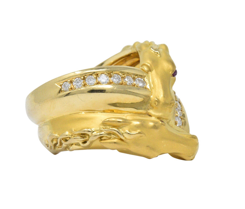 Carrera Y Carrera 0.30 CTW Diamond Ruby 18 Karat Gold Ecuestre Horse Ring Wilson's Estate Jewelry