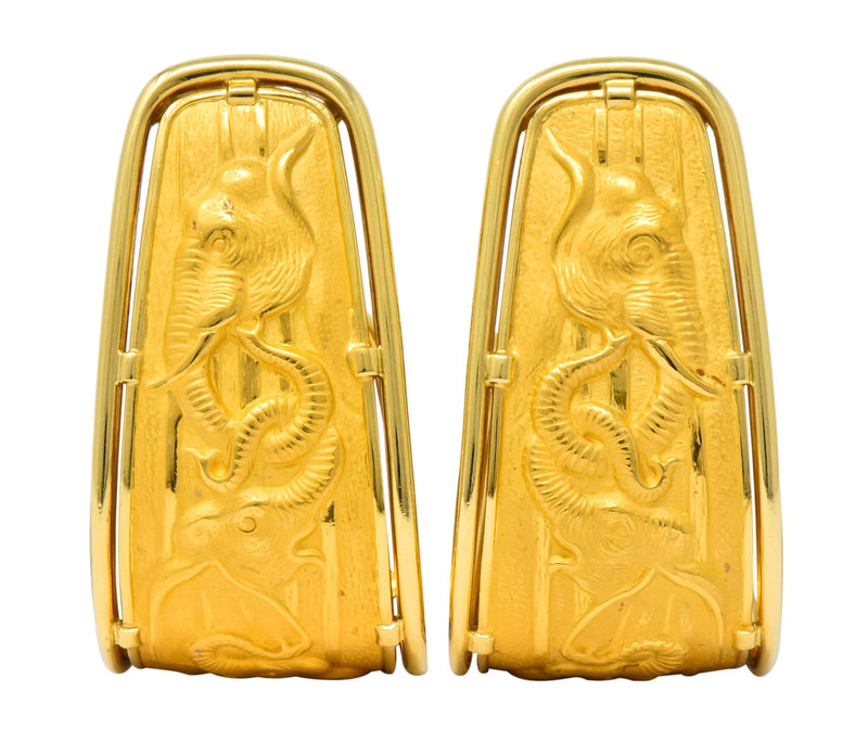 Carrera Y Carrera 18 Karat Gold Large Elephant J Hoop Earrings - Wilson's Estate Jewelry