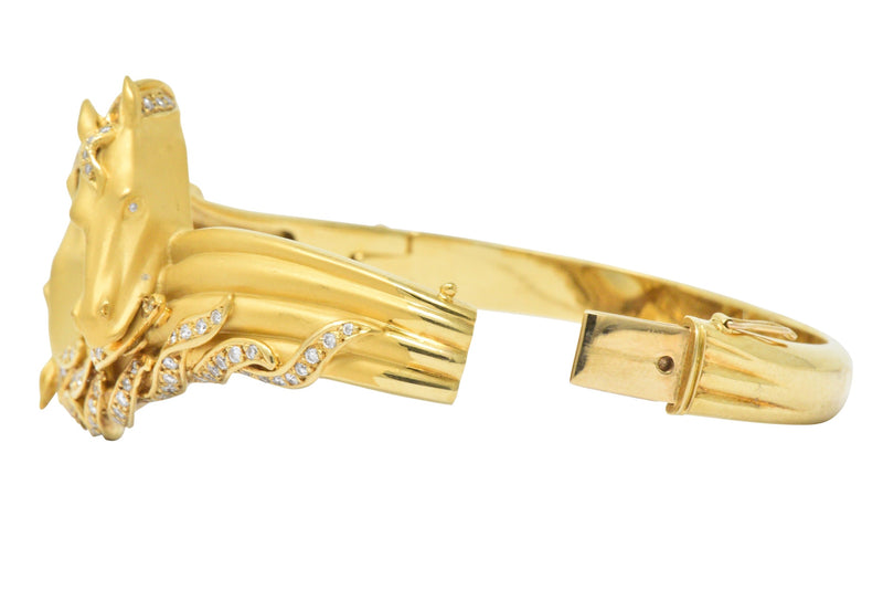 Carrera Y Carrera Ecuestre 1.45 CTW Diamond 18 Karat Horse Gold Bangle Bracelet Wilson's Estate Jewelry