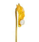 Carter Gough & Co. Art Nouveau Baroque Pearl 14 Karat Gold Greek God Pan Stickpin - Wilson's Estate Jewelry