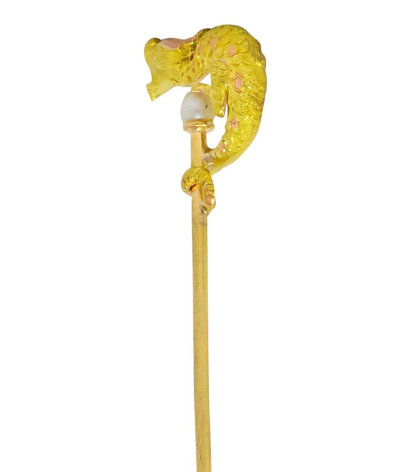 Carter Gough & Co. Edwardian Pearl 14 Karat Tri-Colored Gold Dragon Stickpin - Wilson's Estate Jewelry