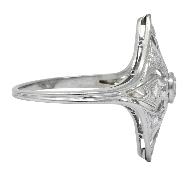Carter & Gough Edwardian 0.50 CTW Diamond Platinum Navette Ring - Wilson's Estate Jewelry