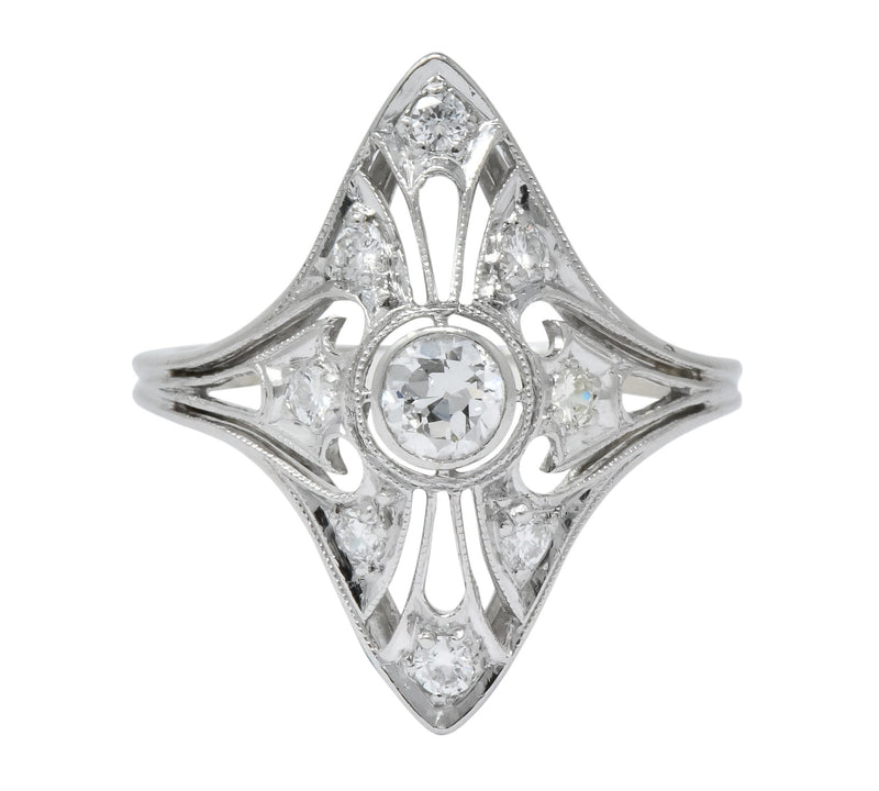 Carter & Gough Edwardian 0.50 CTW Diamond Platinum Navette Ring - Wilson's Estate Jewelry