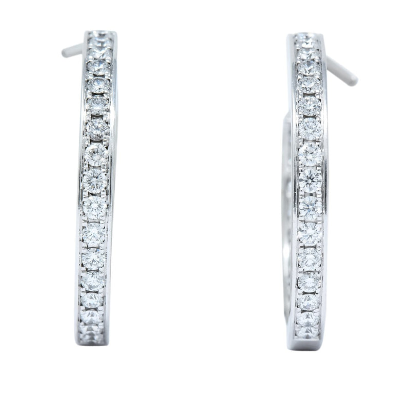 Cartier 1.80 CTW Diamond 18 Karat White Gold Contemporary In-Out Hoop Earrings - Wilson's Estate Jewelry