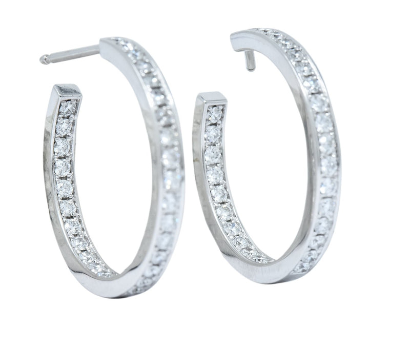 Cartier 1.80 CTW Diamond 18 Karat White Gold Contemporary In-Out Hoop Earrings - Wilson's Estate Jewelry