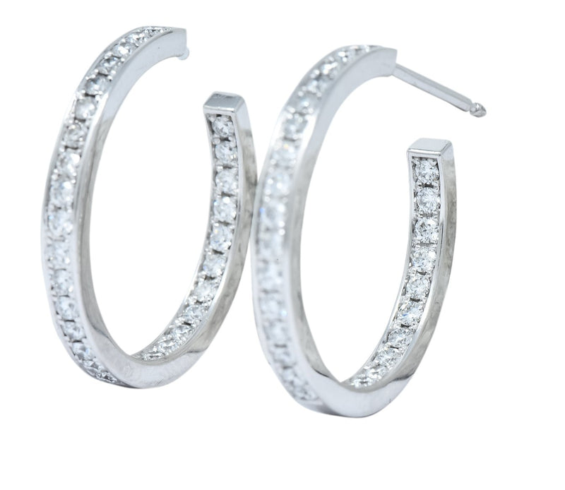 Cartier 1.80 CTW Diamond 18 Karat White Gold Contemporary In-Out Hoop Earrings - Wilson's Estate Jewelry