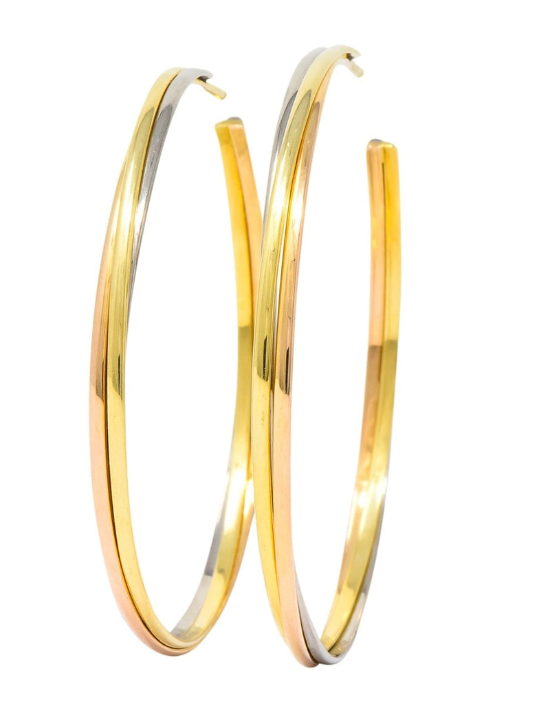 Cartier 18 Karat Gold Tri-Gold Trinity Hoop Earrings - Wilson's Estate Jewelry