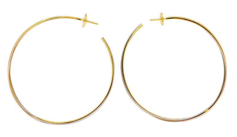 Cartier 18 Karat Gold Tri-Gold Trinity Hoop Earrings - Wilson's Estate Jewelry