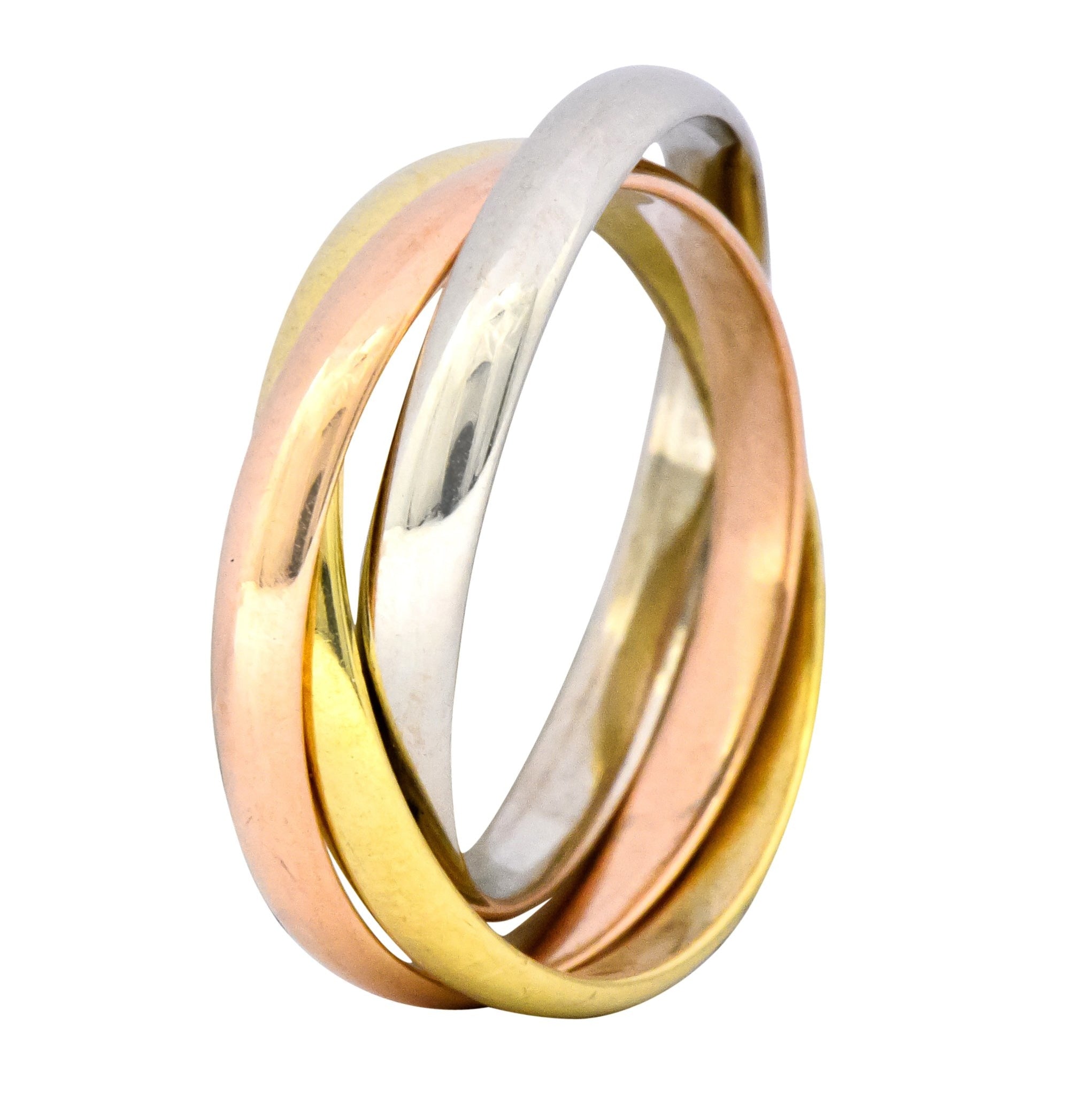 Cartier 18 Karat Tri-Colored Gold Unisex Trinity Rolling Ring - Wilson's Estate Jewelry
