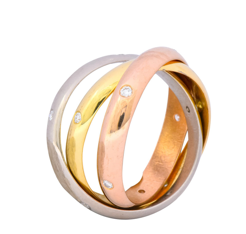 Cartier Diamond 18 Karat Tri-Colored Gold Trinity Rolling Ring - Wilson's Estate Jewelry