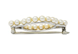 Cartier Mid Century Cultured Pearl Platinum 14 Karat Gold Pin Brooch Wilson's Estate Jewelry