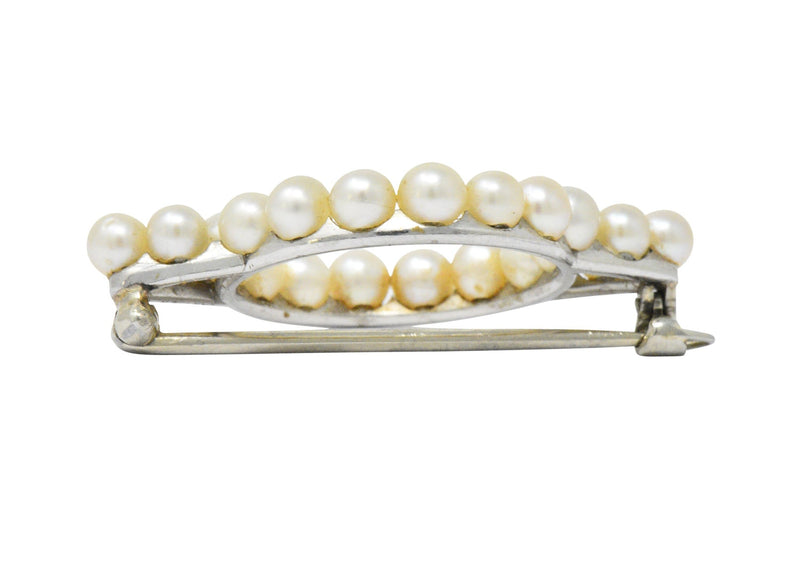 Cartier Mid Century Cultured Pearl Platinum 14 Karat Gold Pin Brooch Wilson's Estate Jewelry