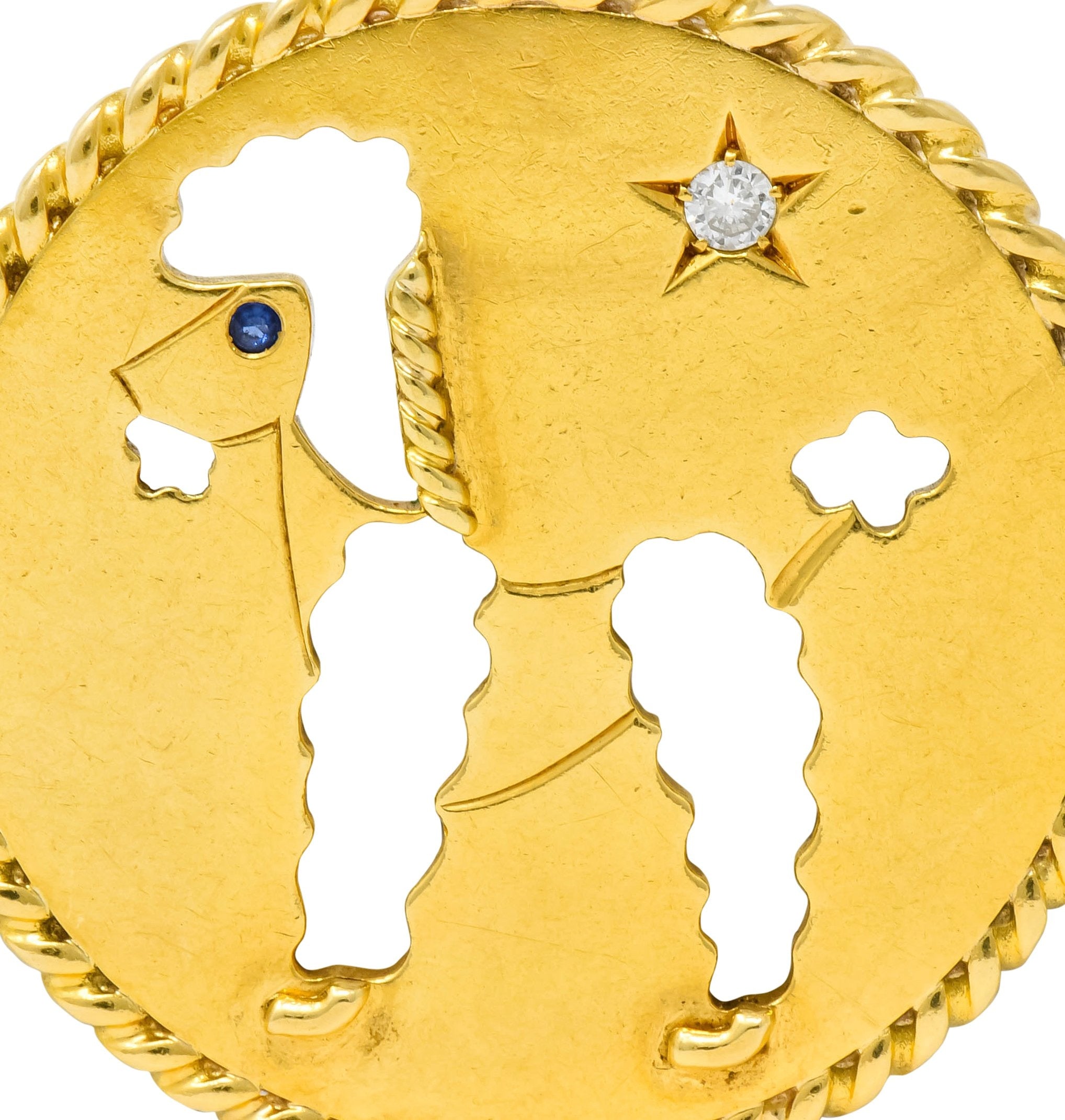 Cartier Mid-Century Diamond Sapphire 18 Karat Gold Large Poodle Dog Pendant Charm - Wilson's Estate Jewelry