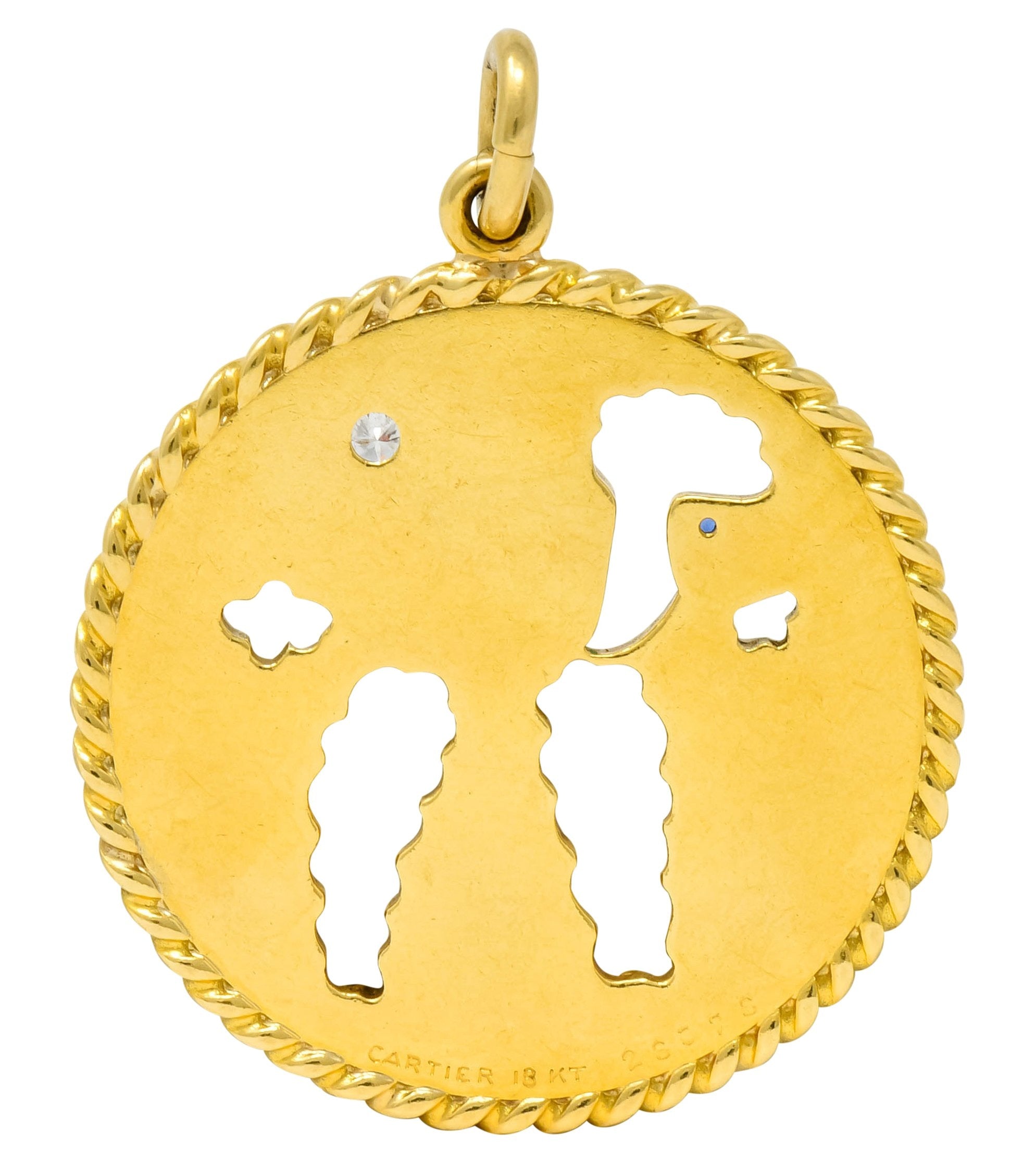 Cartier Mid-Century Diamond Sapphire 18 Karat Gold Large Poodle Dog Pendant Charm - Wilson's Estate Jewelry