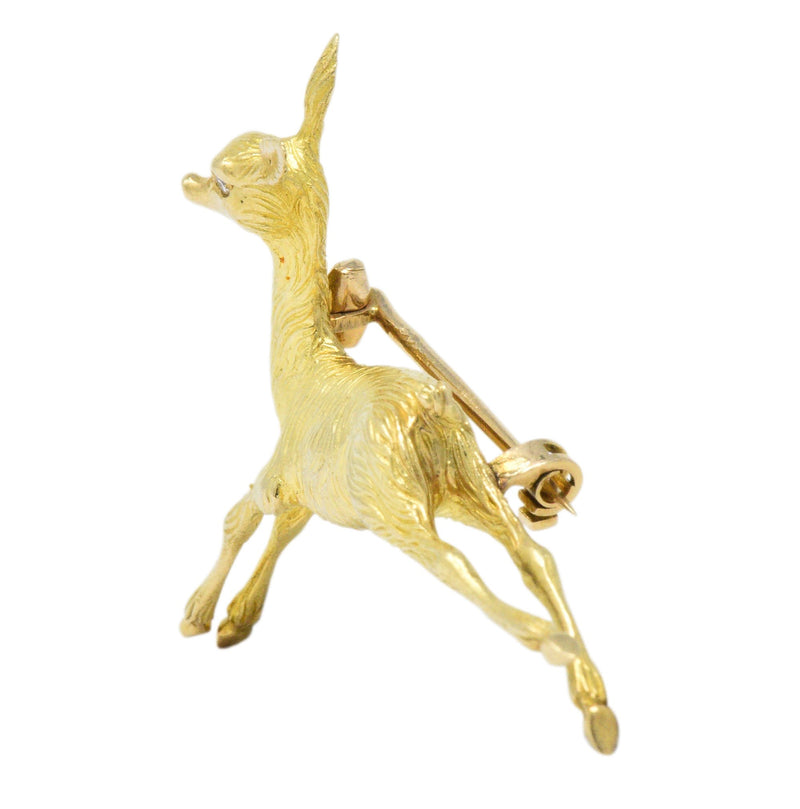 Cartier Retro French Diamond 18 Karat Gold Doe Deer Brooch Wilson's Estate Jewelry