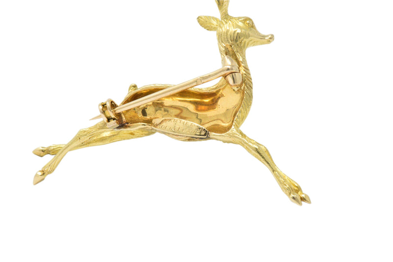 Cartier Retro French Diamond 18 Karat Gold Doe Deer Brooch Wilson's Estate Jewelry