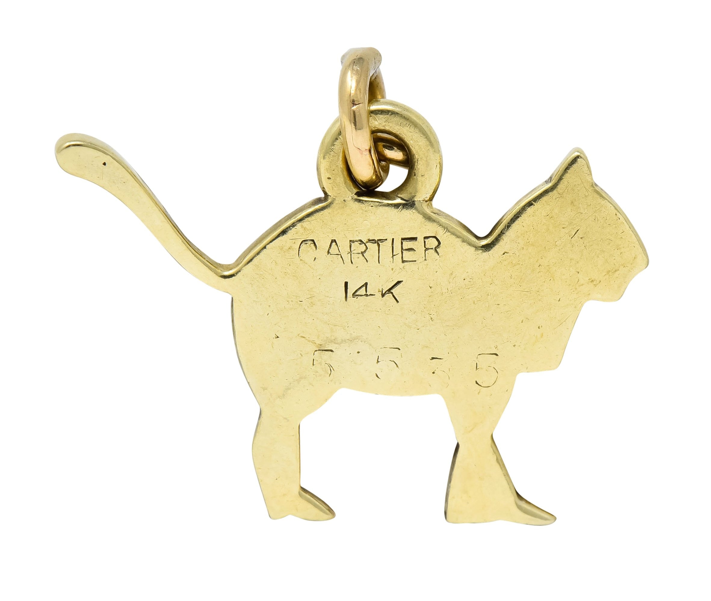 Cartier Vintage Black Enamel 14 Karat Gold Cat Charm - Wilson's Estate Jewelry