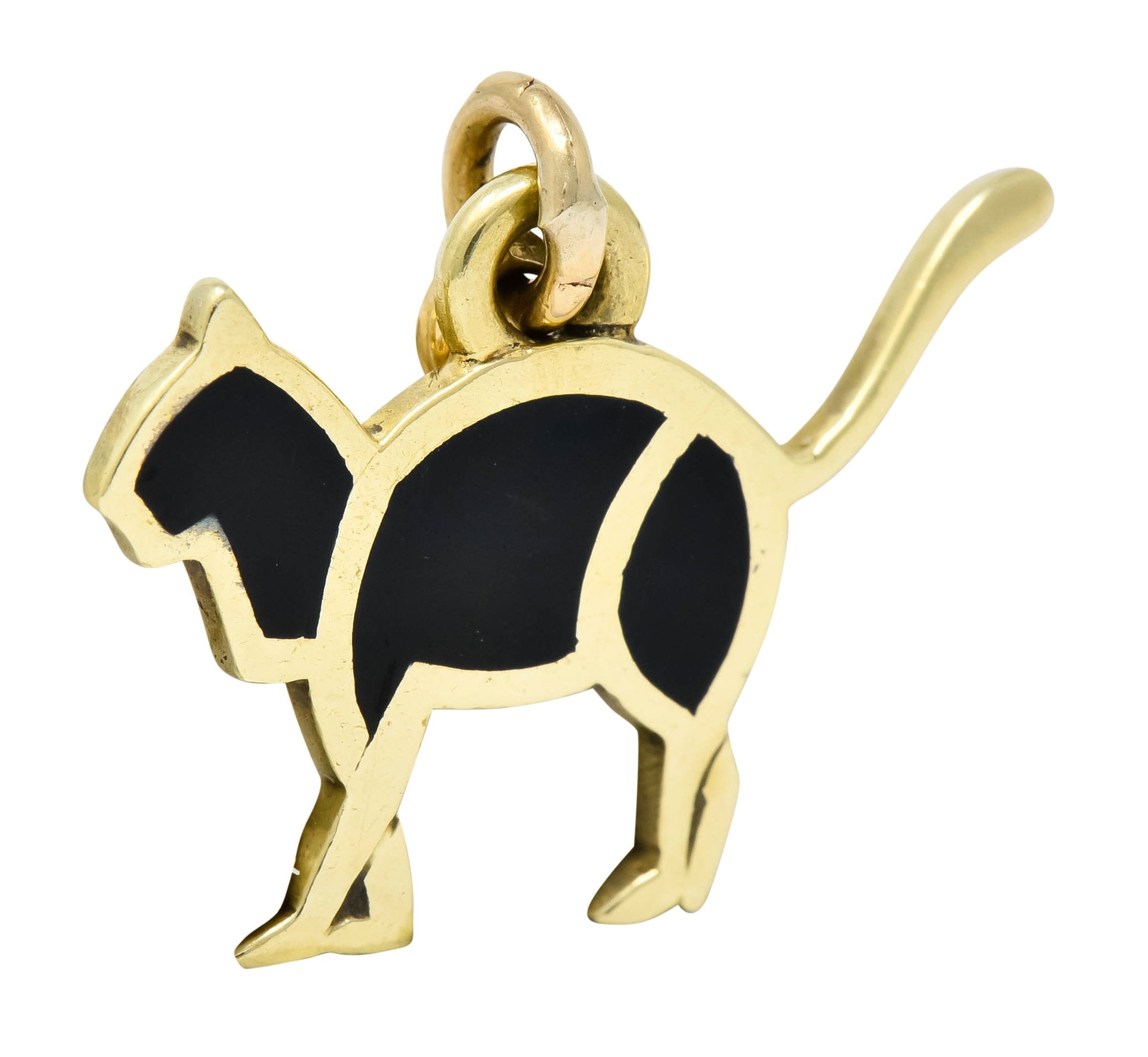 Cartier Vintage Black Enamel 14 Karat Gold Cat Charm - Wilson's Estate Jewelry