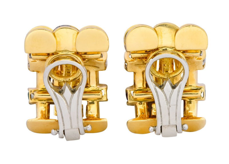 Charles Krypell 4.40 CTW Sapphire Ruby Emerald Diamond 18 Karat Gold Ear-Clip Earrings - Wilson's Estate Jewelry
