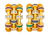 Charles Krypell 4.40 CTW Sapphire Ruby Emerald Diamond 18 Karat Gold Ear-Clip Earrings - Wilson's Estate Jewelry