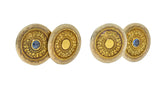 Chas. Keller Co. Sapphire 14 Karat Gold Men's Art Deco Disk Cufflinks - Wilson's Estate Jewelry