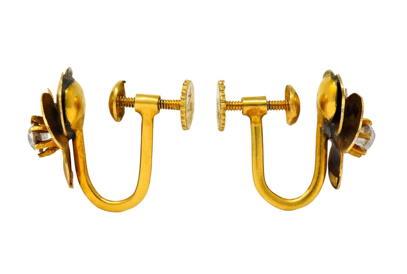 Church & Company Retro Diamond 14 Karat Gold Pansy Flower Earrings Wilson's Estate Jewelry