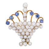 Circa 1900 Edwardian Pearl Sapphire 14 Karat Gold Flower Basket Pendant - Wilson's Estate Jewelry