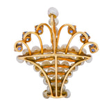 Circa 1900 Edwardian Pearl Sapphire 14 Karat Gold Flower Basket Pendant - Wilson's Estate Jewelry