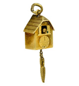 Circa 1905 Antique Enamel 14 Karat Gold German Cuckoo Clock Charm - Wilson's Estate Jewelry