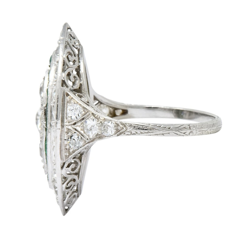 Circa 1915 Edwardian 2.95 CTW Diamond Emerald Platinum Dinner Ring - Wilson's Estate Jewelry
