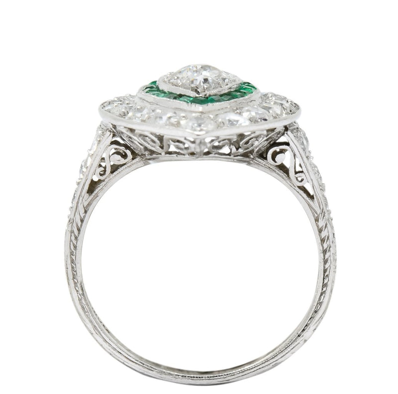 Circa 1915 Edwardian 2.95 CTW Diamond Emerald Platinum Dinner Ring - Wilson's Estate Jewelry