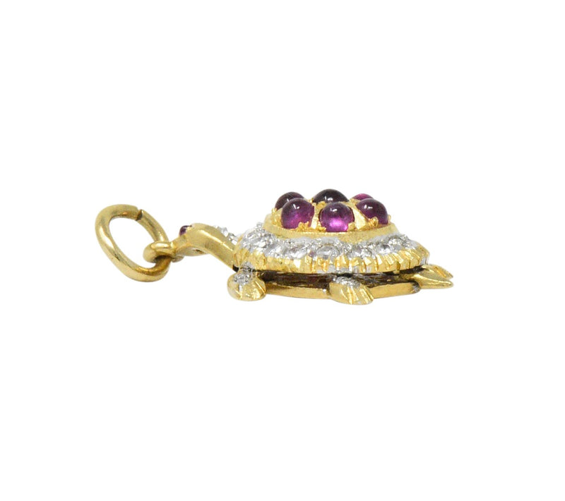 Circa 1980's Vintage 0.56 CTW Diamond Ruby 18 Karat Gold Turtle Charm Wilson's Estate Jewelry