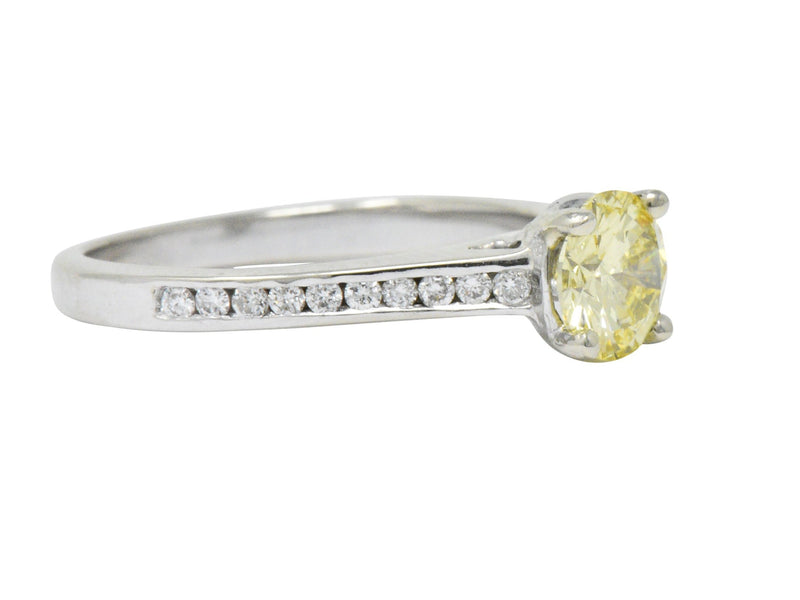 Contemporary 0.79 CTW Fancy Yellow Diamond 14 Karat White Gold Engagement Ring GIA Wilson's Estate Jewelry