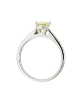 Contemporary 0.79 CTW Fancy Yellow Diamond 14 Karat White Gold Engagement Ring GIA Wilson's Estate Jewelry