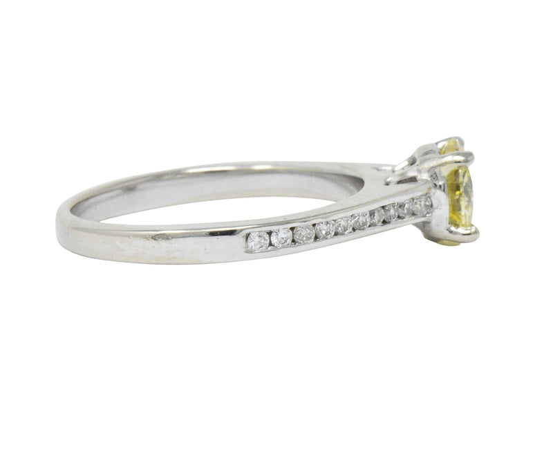 Contemporary 0.79 CTW Fancy Yellow Diamond 14 Karat White Gold Engagement Ring GIA Wilson's Estate Jewelry