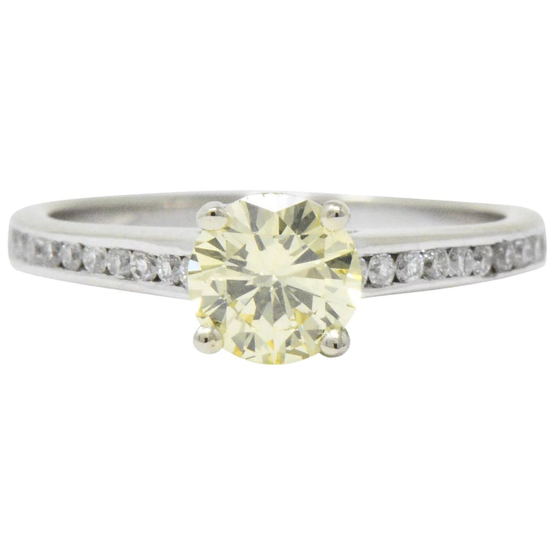 Contemporary 0.79 CTW Fancy Yellow Diamond 14 Karat White Gold Engagement Ring GIA Wilson's Estate Jewelry