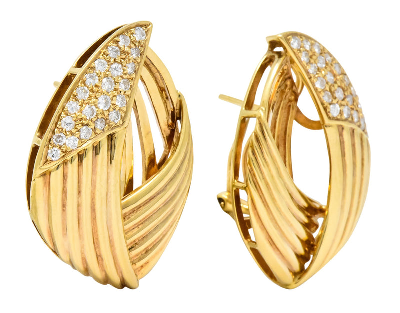 Contemporary 1.00 CTW Diamond 18 Karat Gold Earrings - Wilson's Estate Jewelry